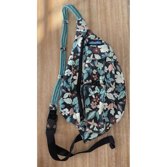 Kavu Floral Crossbody Bag - Teal and Brown - Picture 3 of 15